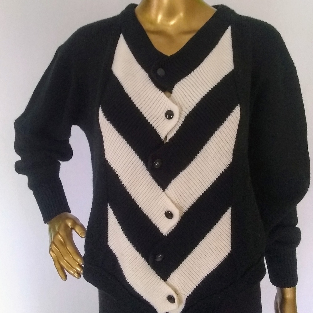 Christina Black & White Vintage Cardigan Sweater